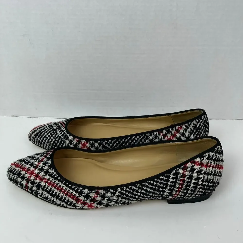 Talbots Sz 8M Tweed Houndstooth Ballet Flats Red Black Preppy Careerwear Retro